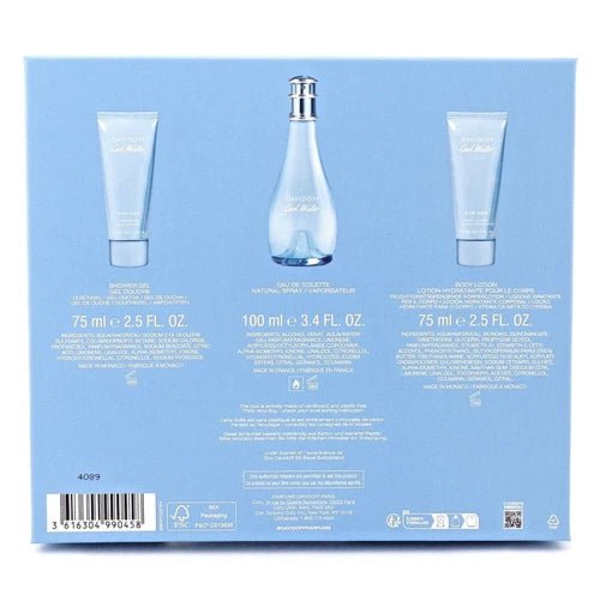 Davidoff Cool Water Gift Set: 100ml EDT, 75ml Body Lotion & 75ml Shower Gel