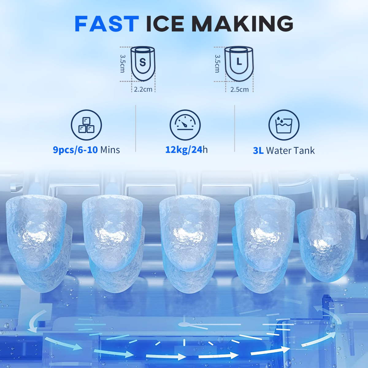 HOMCOM Ice Maker Machine and Water Dispenser No Plumbing Required Silver