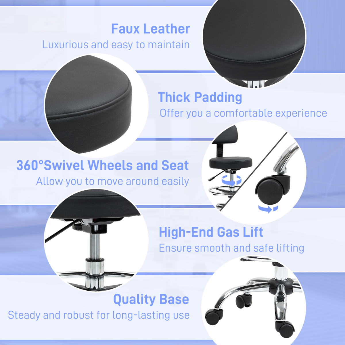 Adjustable Black Faux Leather Swivel Bar Stool - Comfortable & Stylish Seating
