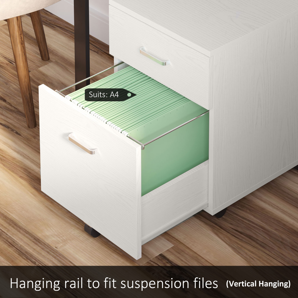 2-Drawer Locking Office Filing Cabinet 5 Wheels Rolling Storage White Vinsetto