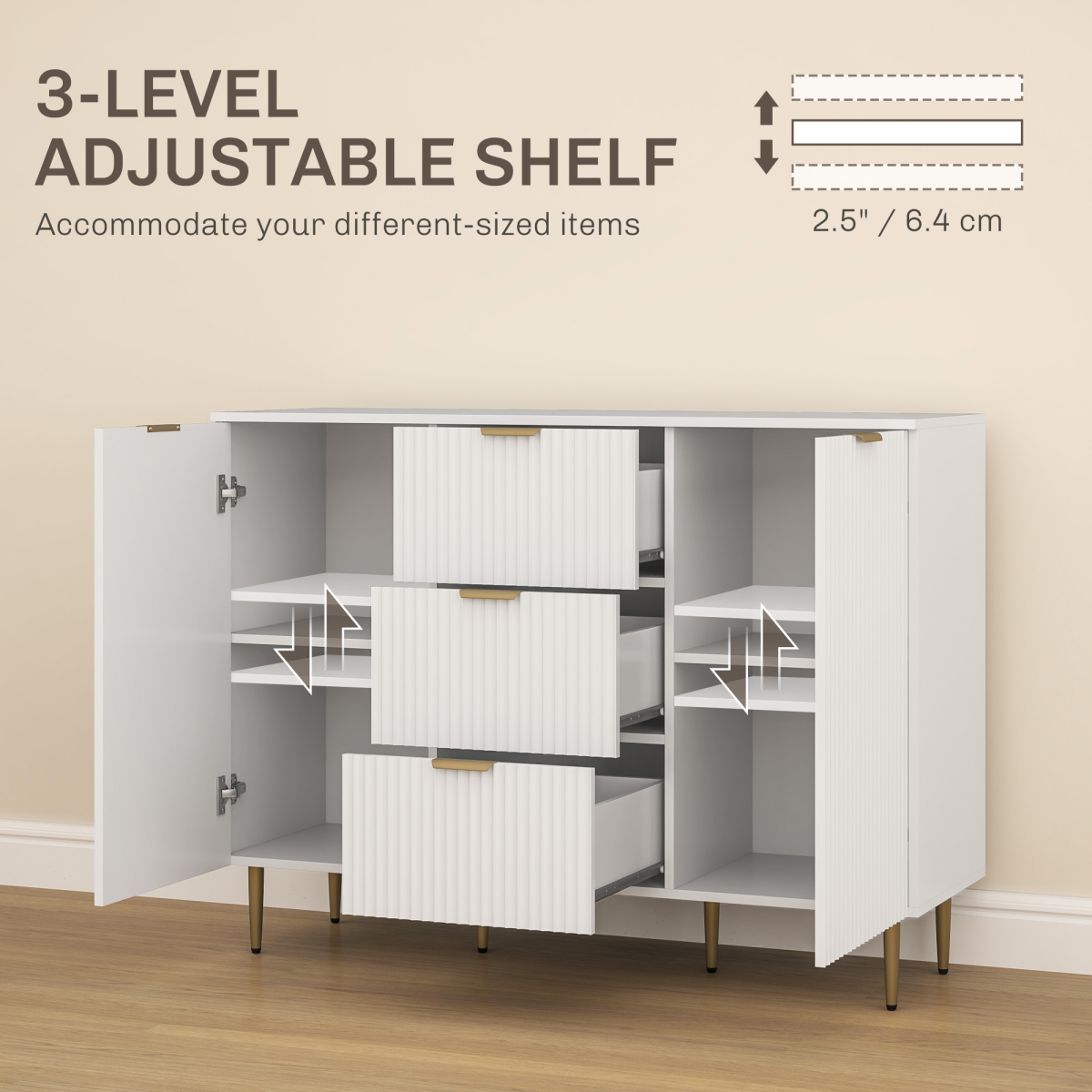 Stylish White Storage Cabinet with Adjustable Shelf & TV Stand Functionality