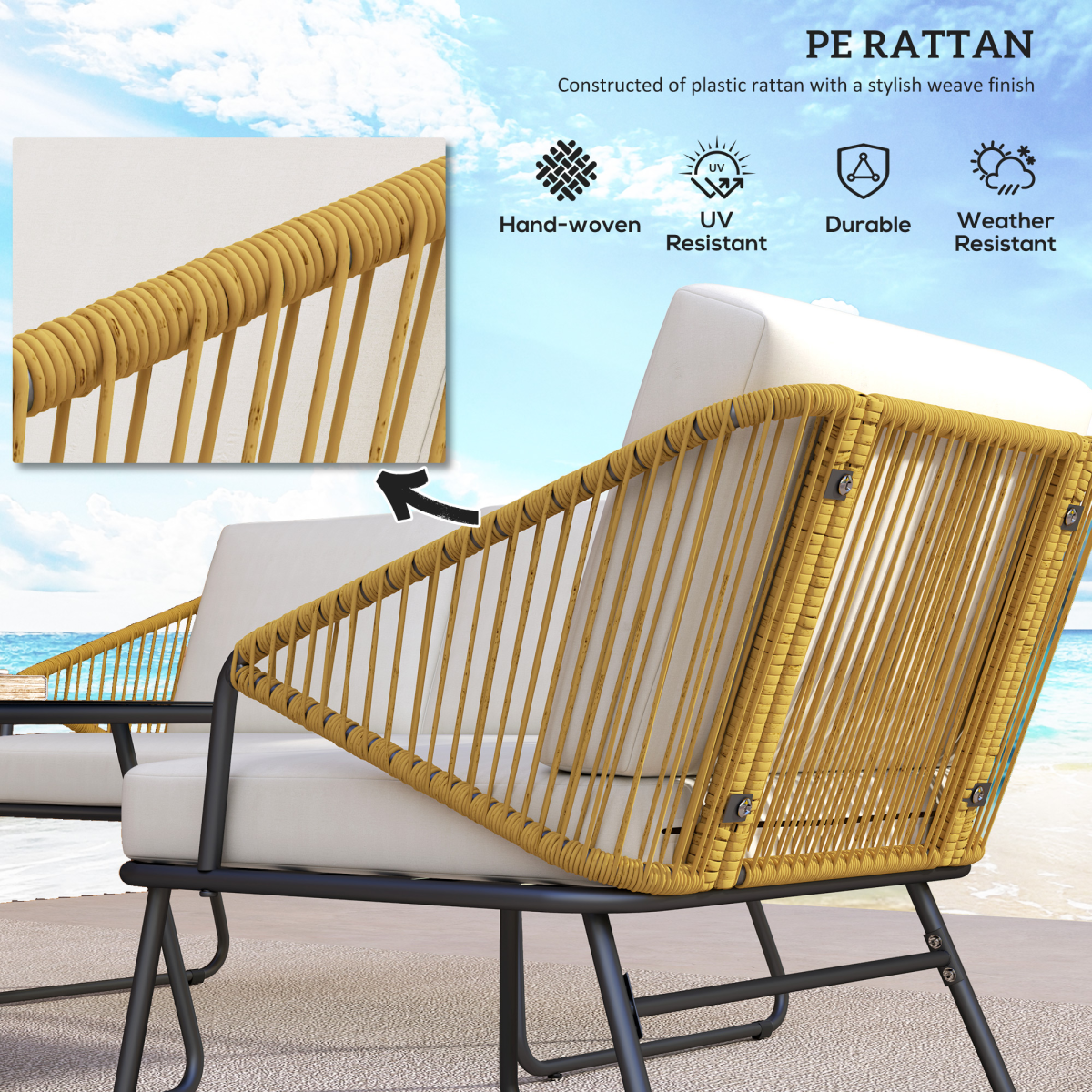 Outsunny 4 Piece Rattan Garden Furniture Set with Cushions, Natural
