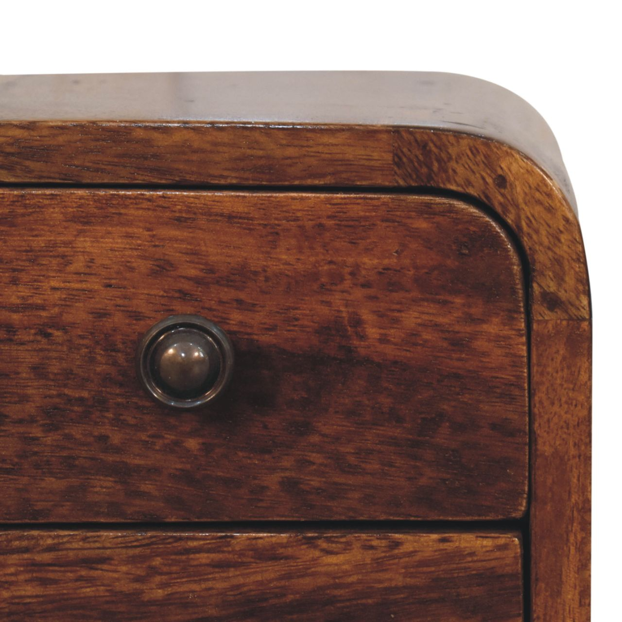Artisan Furniture Solid Wood Extra Mini Curved Chestnut Bedside, Dark Brown, 2 Drawers
