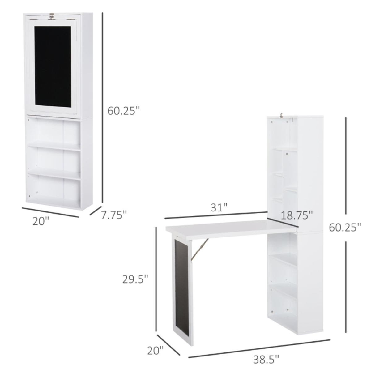 Wall Mount Desk Cabinet  38.5" W x 20" D x 60.25" H