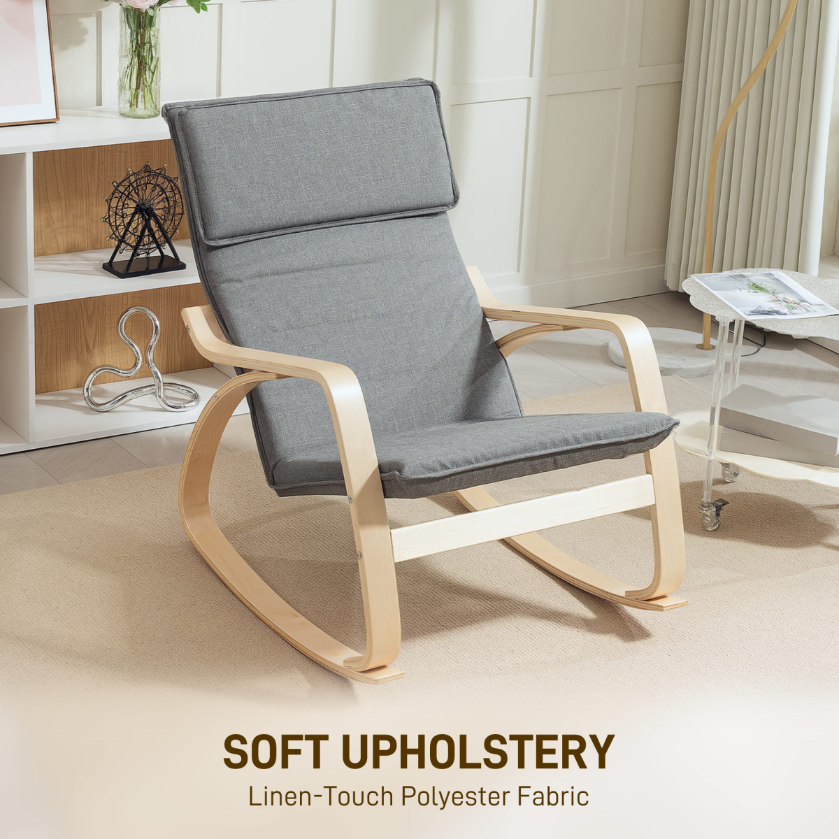 HOMCOM Comfortable Relax Rocking Chair with High Back, Grey