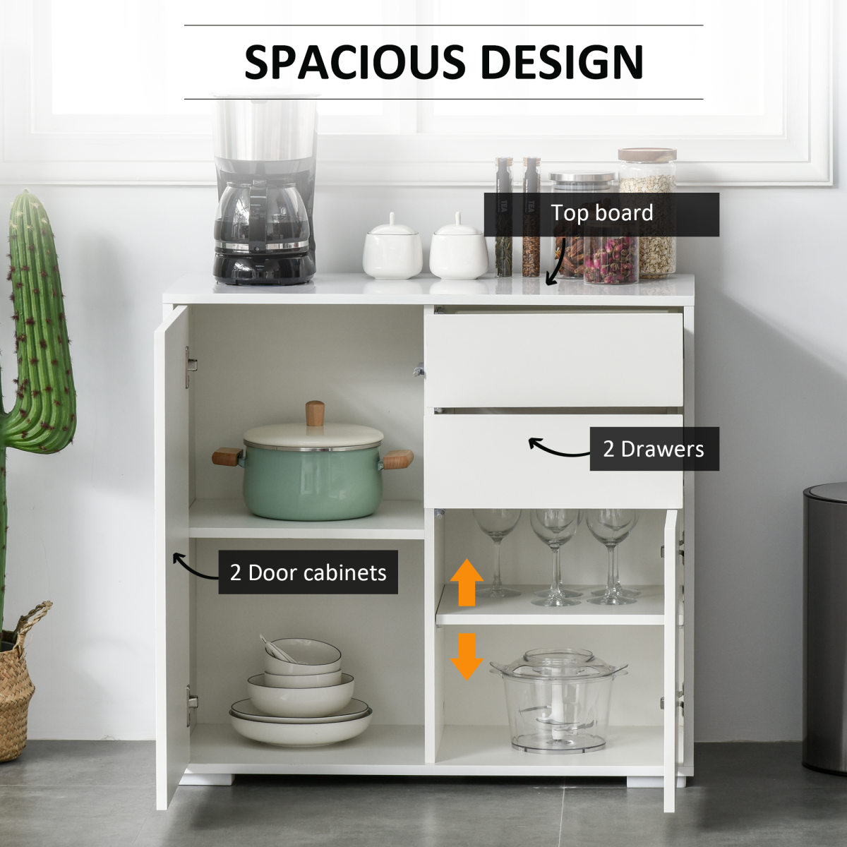 Side Cabinet with 2 Door Cabinet and 2 Drawer for Home Office White