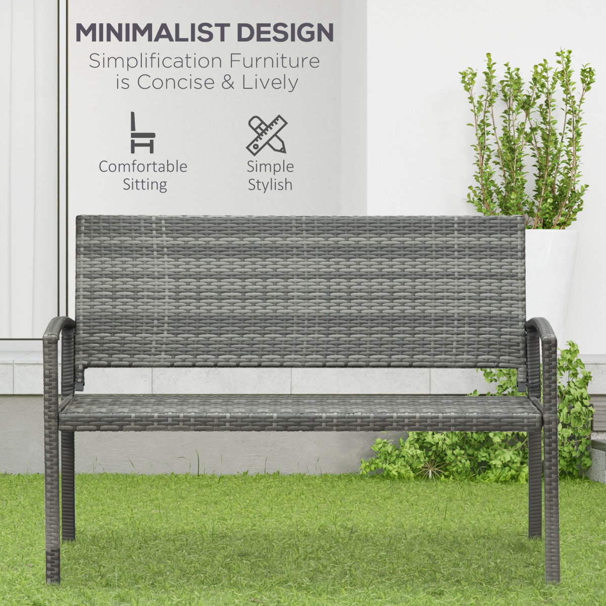 Outsunny Patio Rattan 2 Seater Garden Bench Love Seater Garden Armchair Grey