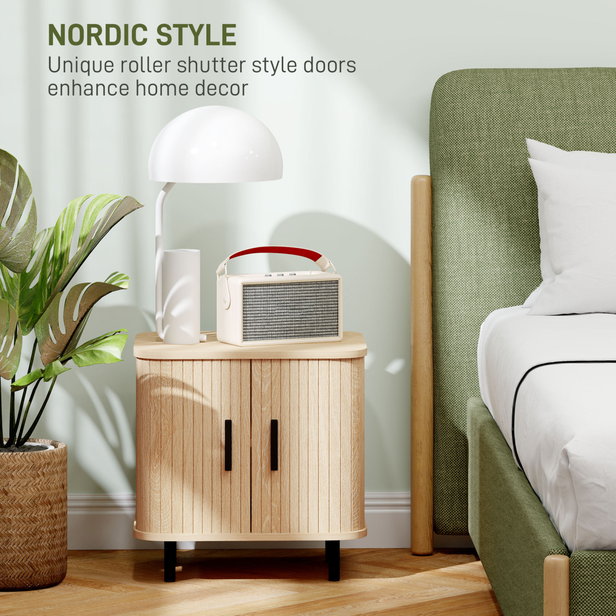 HOMCOM Nightstand with Sliding Doors and Metal Legs for Bedroom Oak Tone