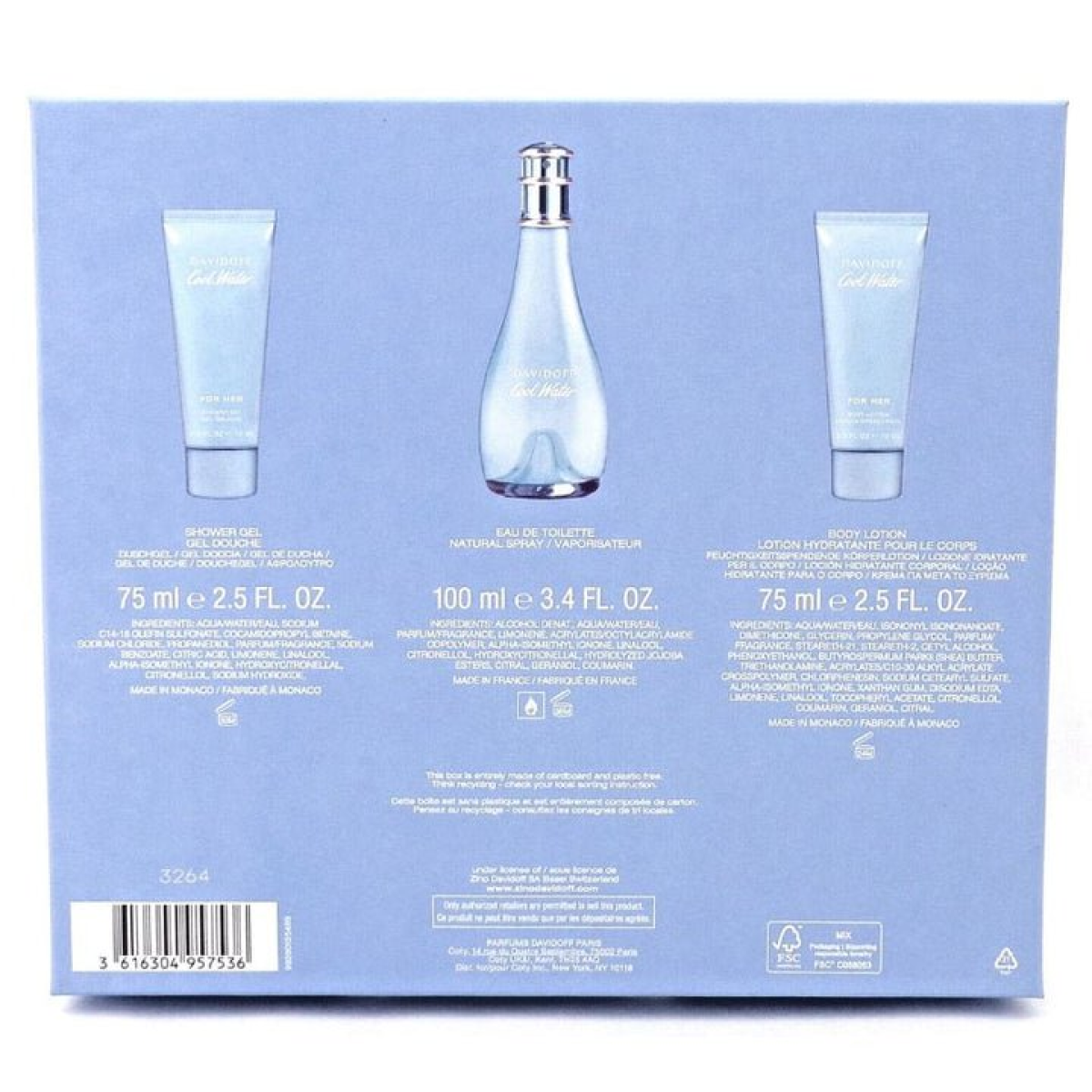 Davidoff Cool Water Gift Set: EDT 100ml + Shower Gel 75ml + Lotion 75ml (HTML)