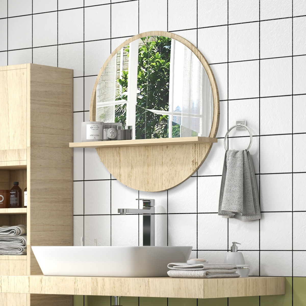 kleankin Wall Mounted Bathroom Mirror Framed Makeup Mirror for Home Decoration