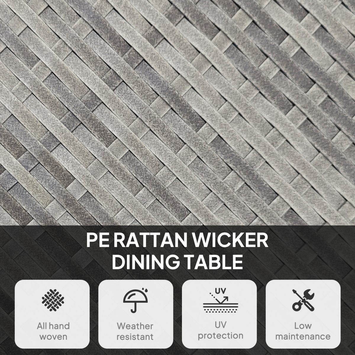Outsunny Outdoor PE Rattan Dining Table w/ Wood-plastic Composite Top, Grey