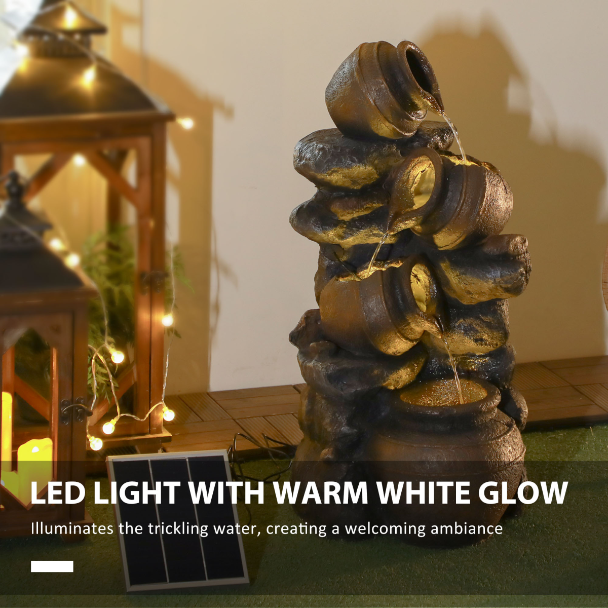 Outsunny Solar Water Feature with LED Lights and Pump 4 Tier Water Fountain