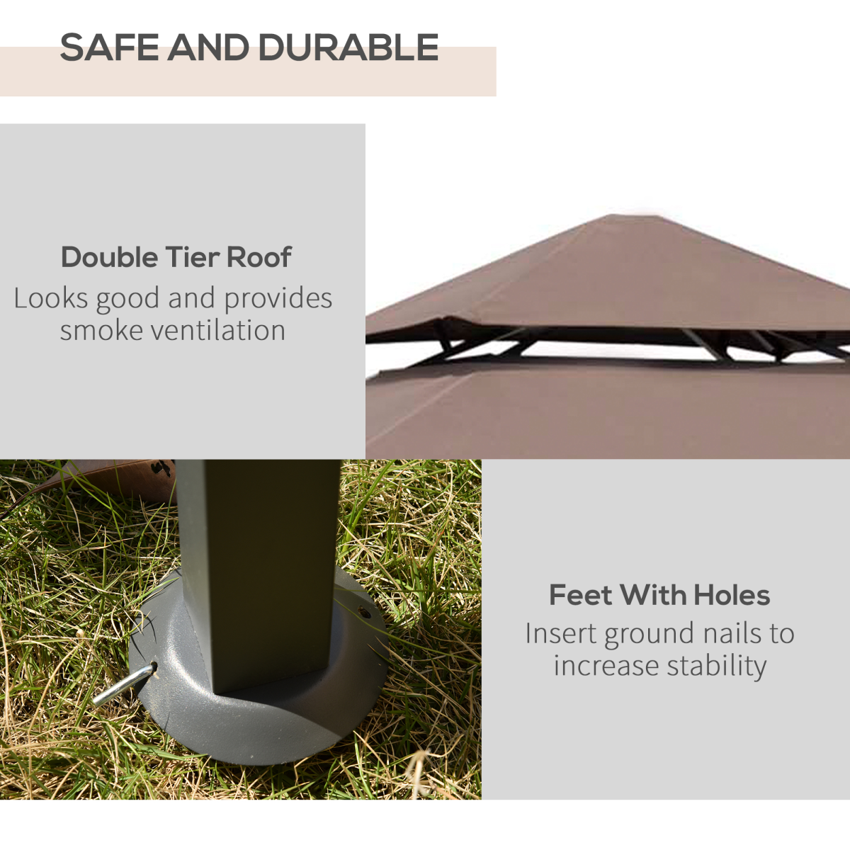 Outsunny 8ft Double-Tier Gazebo Grill Canopy Tent Shelter-Coffee