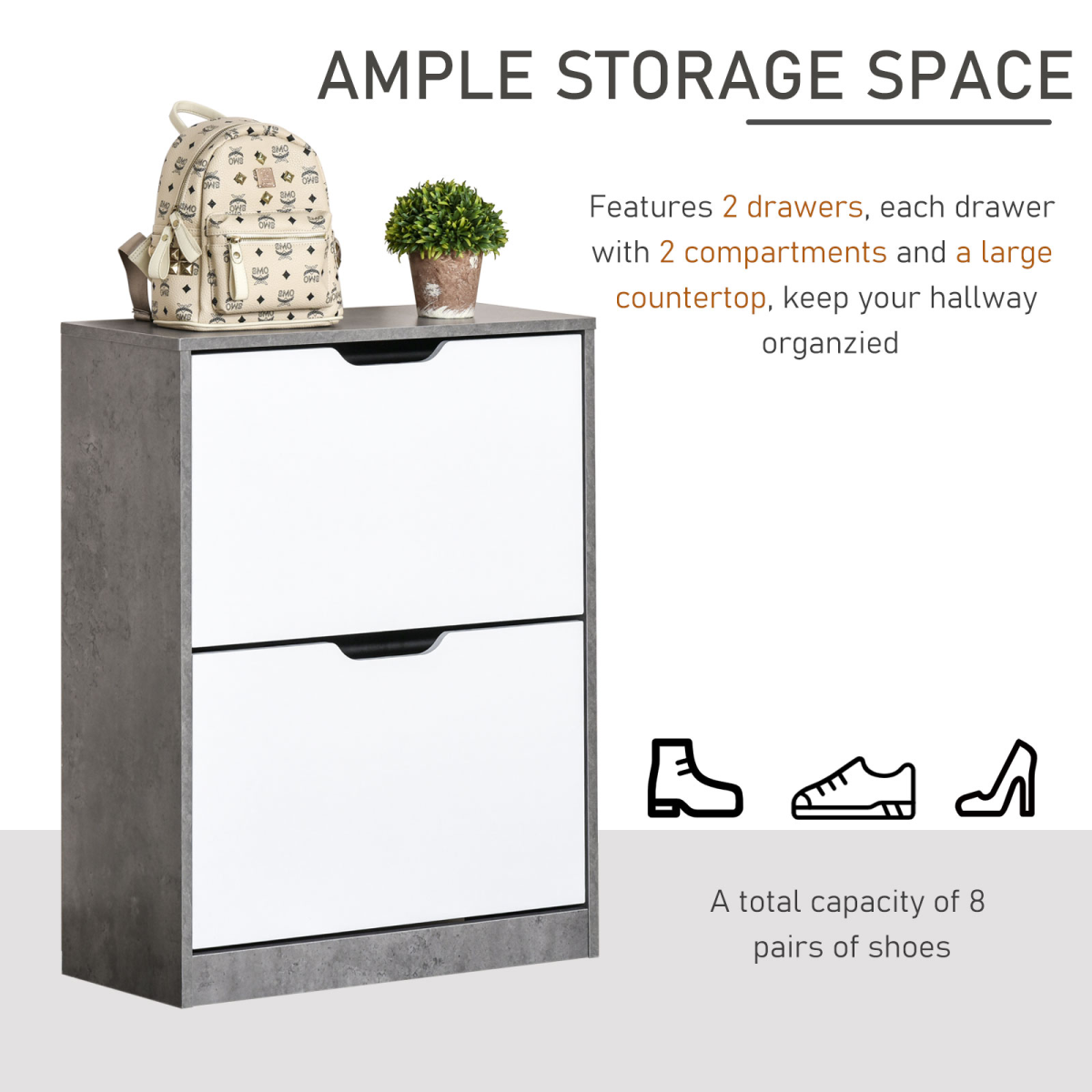 Two Drawer Shoe Cabinet Home Storage Organiser  Groove Handles Hallway HOMCOM