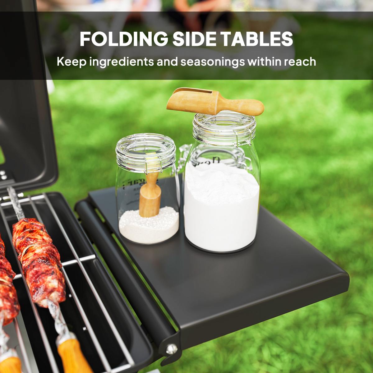 Outsunny Portable Foldable Gas Barbecue Grill with Thermometer, Lid, Black