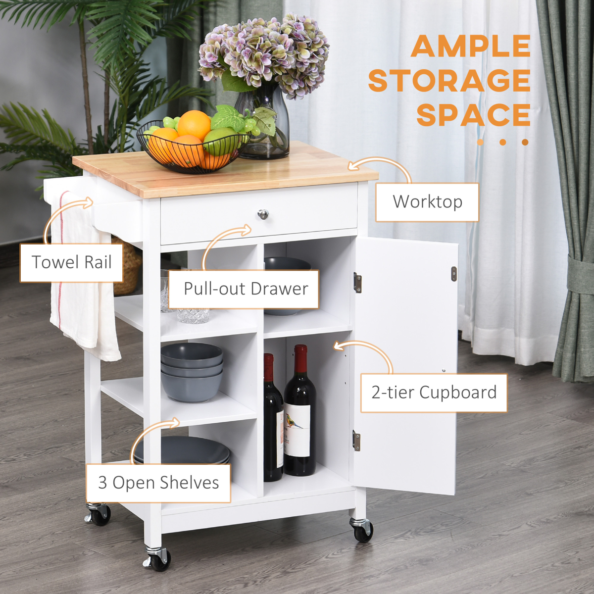 MDF Kitchen Storage Trolley White
