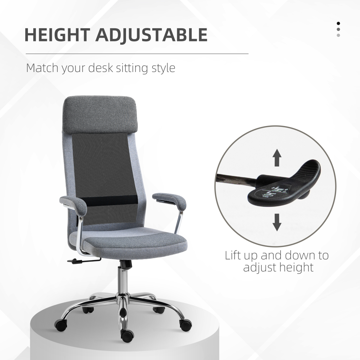 Office Chair Mesh High Back Swivel Task Home Desk Chair w/ Arm, Grey Vinsetto