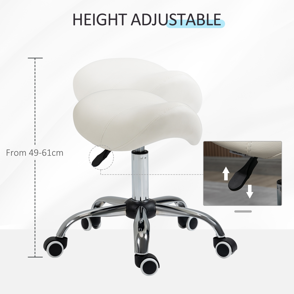 Saddle Stool Hydraulic Rolling Faux Leather Height Adjust Mobility Chair Cream