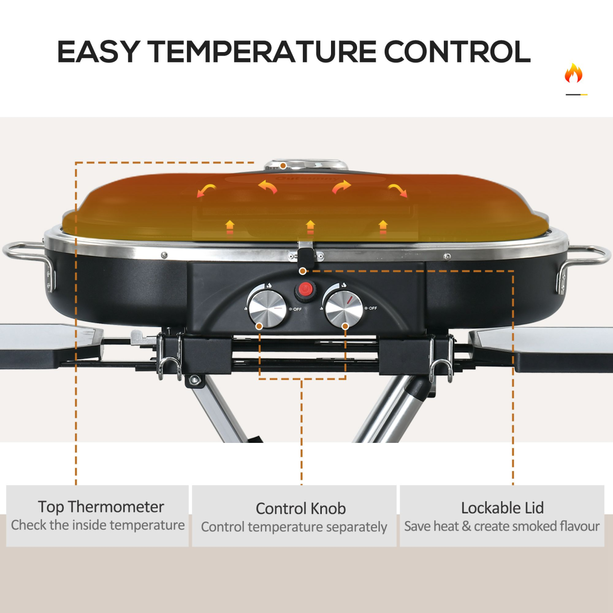Foldable 2 Burner Gas BBQ Grill Trolley w/ Side Shelves Storage Pocket