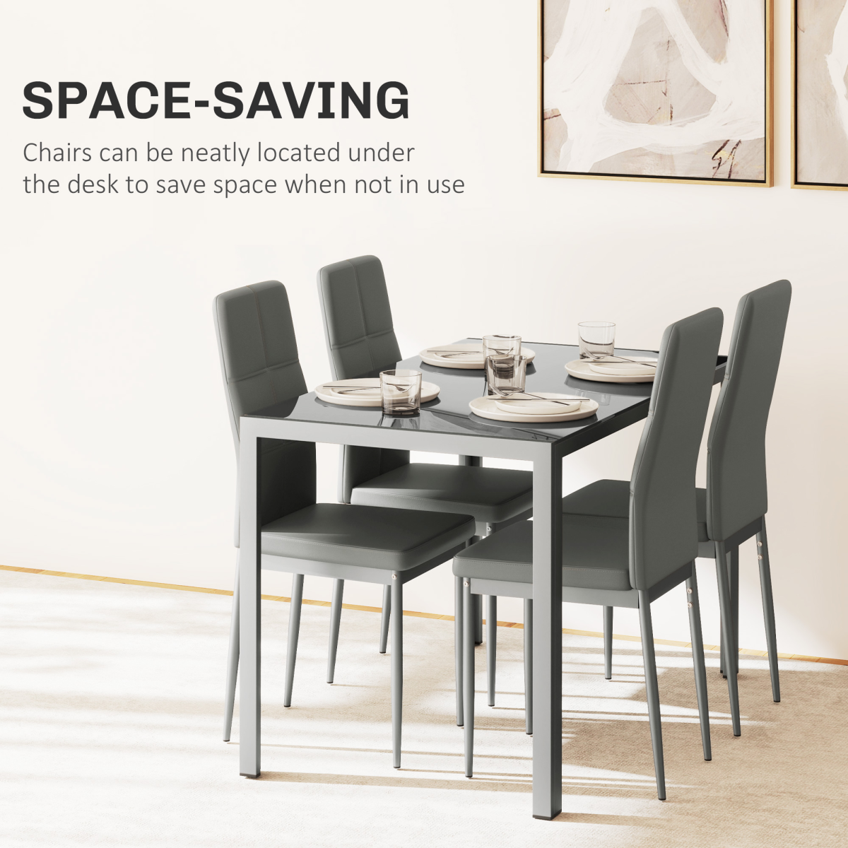 HOMCOM 5 Piece Dining Set Table and 4 Chairs Set for 4 Persons Kitchen Glasstop