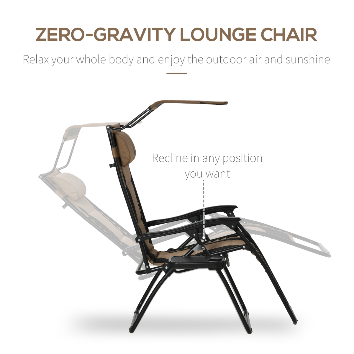 Zero Gravity Lounger Chair, Reclining Patio Chair Shade Cover, Brown