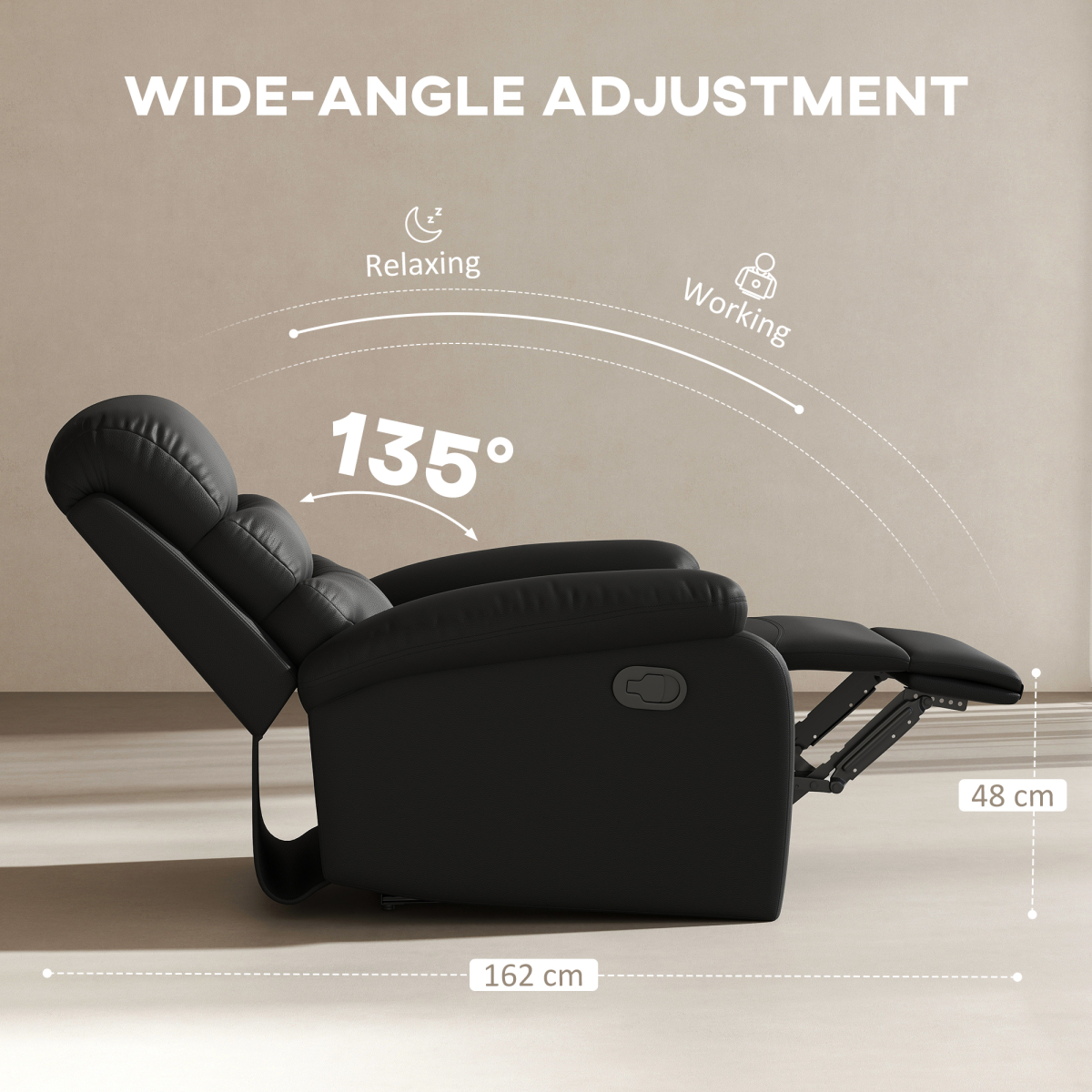 HOMCOM Manual Recliner Chair Armchair for Living Room with Footrest Black