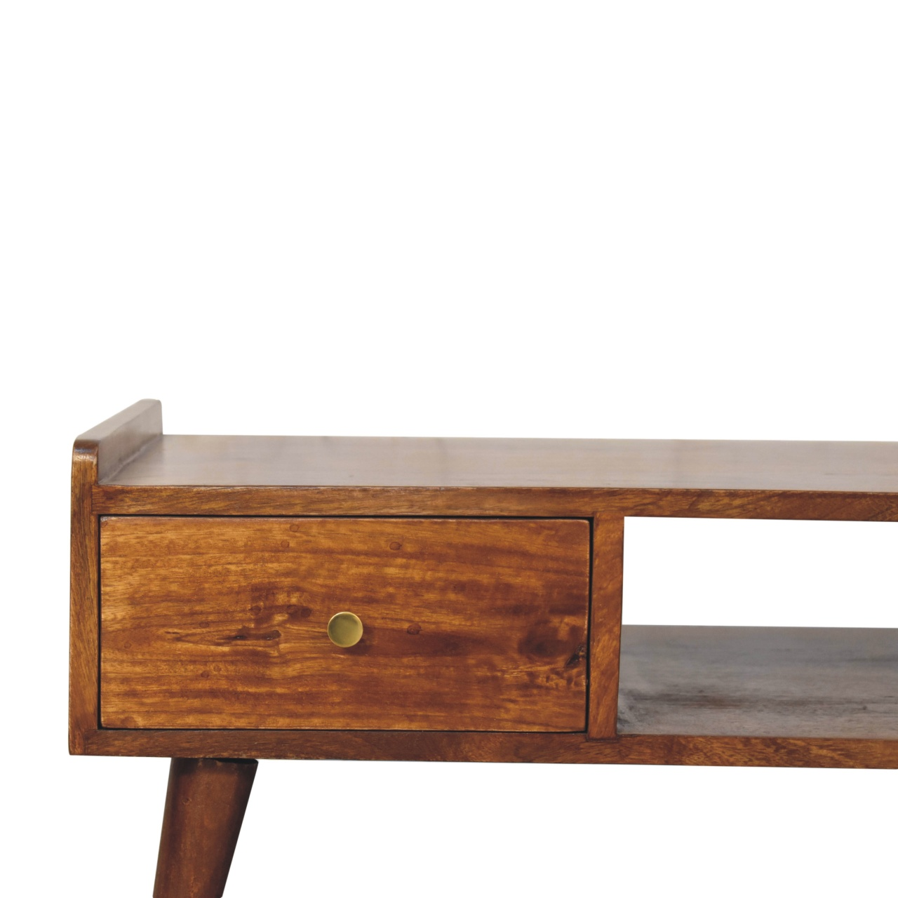 Artisan Furniture Solid Wood Elevated Chestnut Media Unit, 4 Drawers, 1 Open Slot, Dark Brown