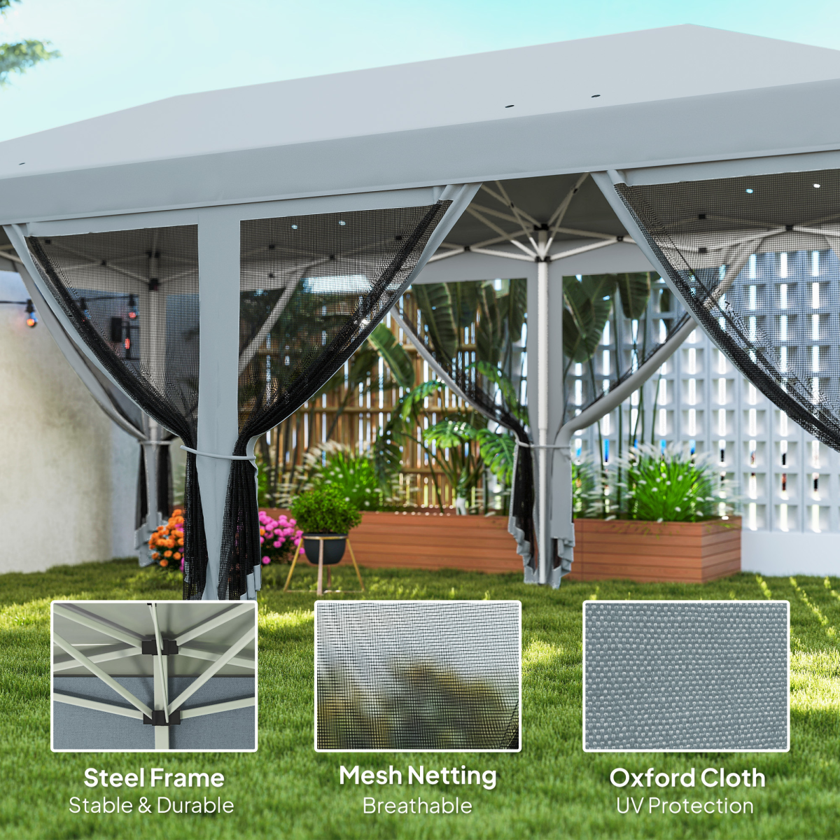 6 x 3m Pop Up Party Tent Canopy with 6 Removable Sidewalls Grey