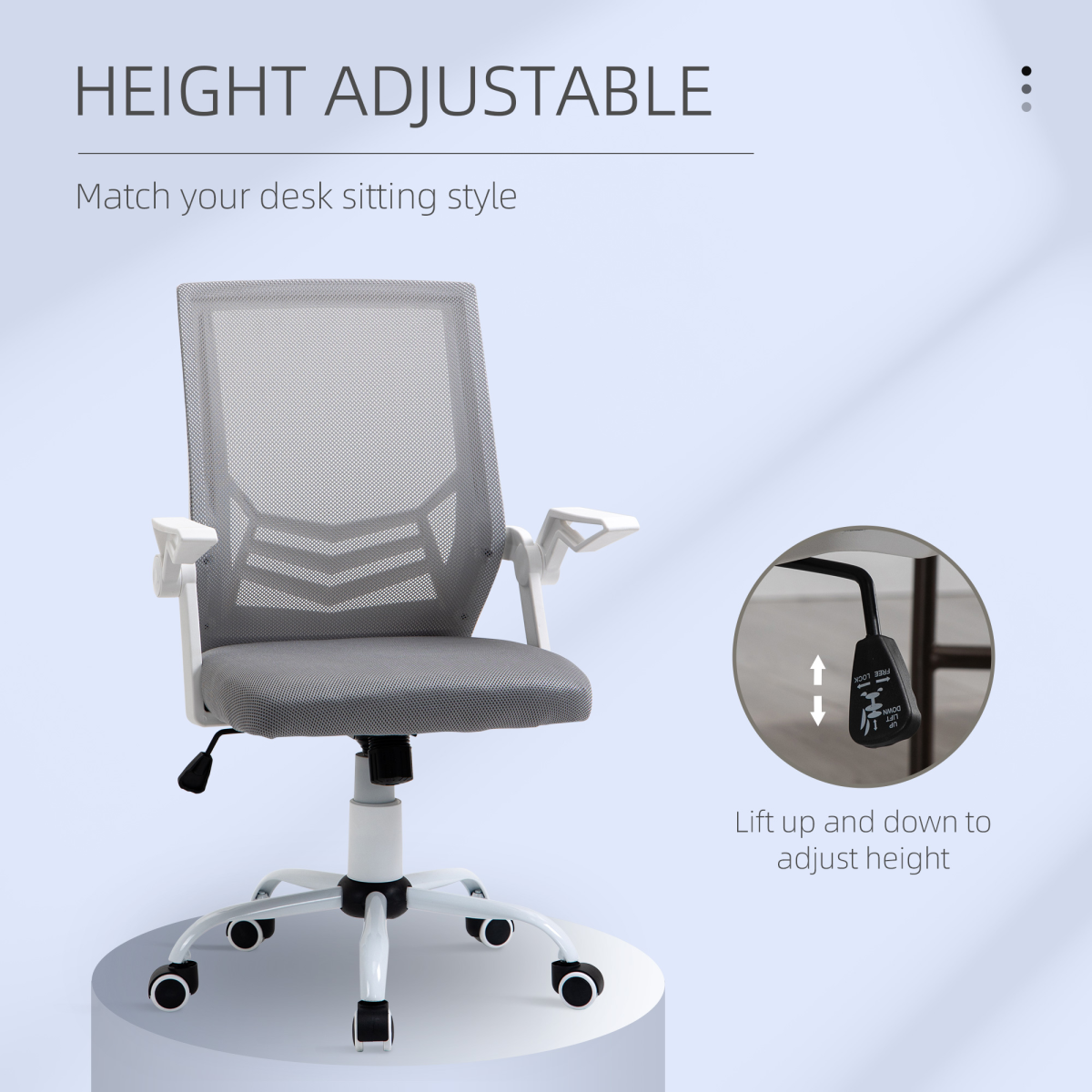 Mesh Swivel Office Chair Task Computer Chair w/ Lumbar Support, Grey Vinsetto
