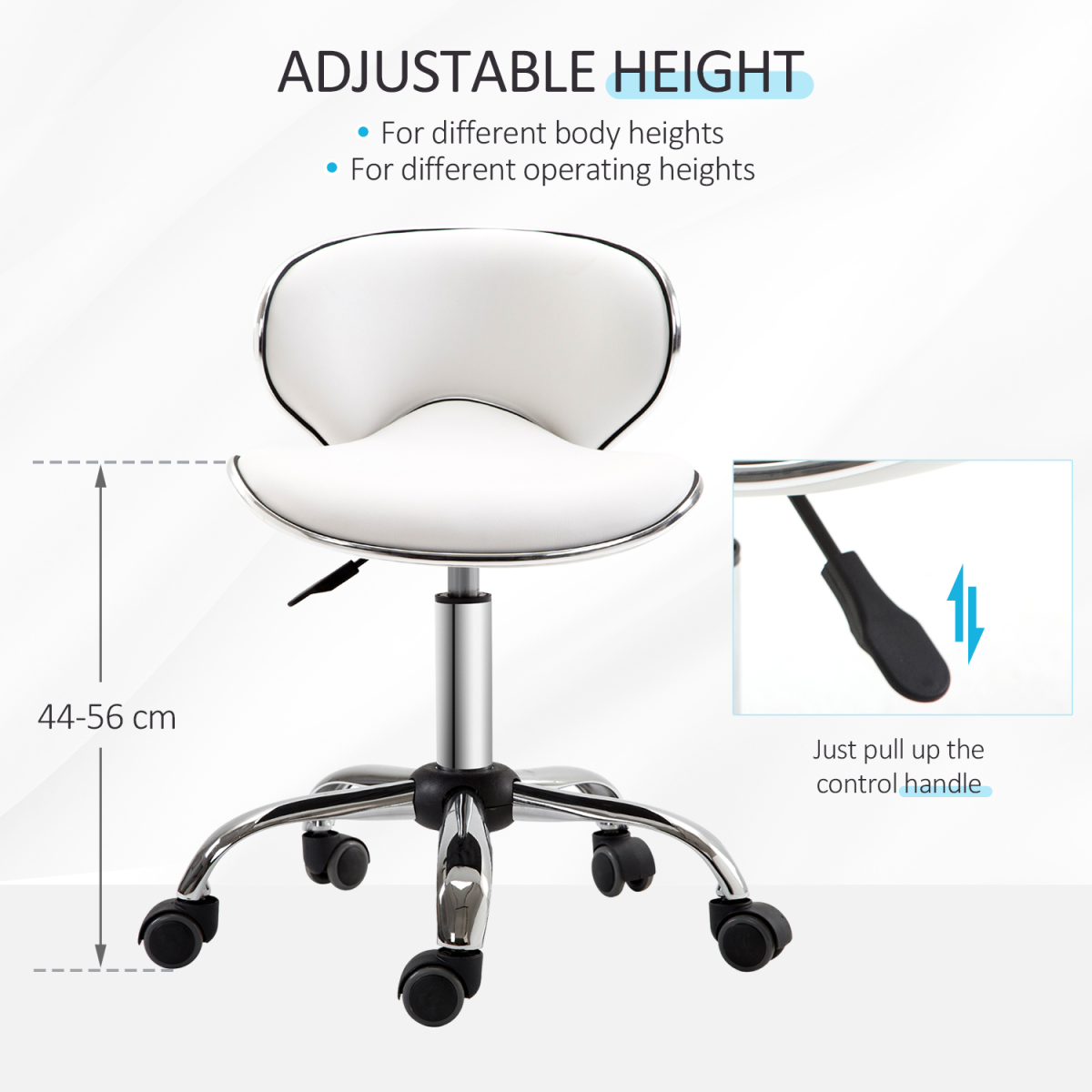 Office Chair Beauty Salon Rolling Technician Stool Chair Low Back White HOMCOM