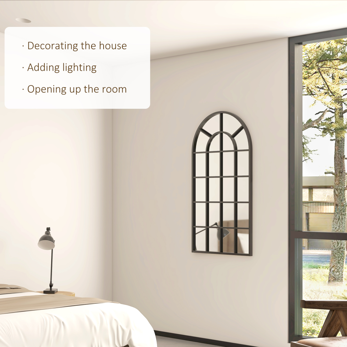 HOMCOM Modern Arch Window Wall Mirror for Living Room Bedroom, 110x62cm, Black