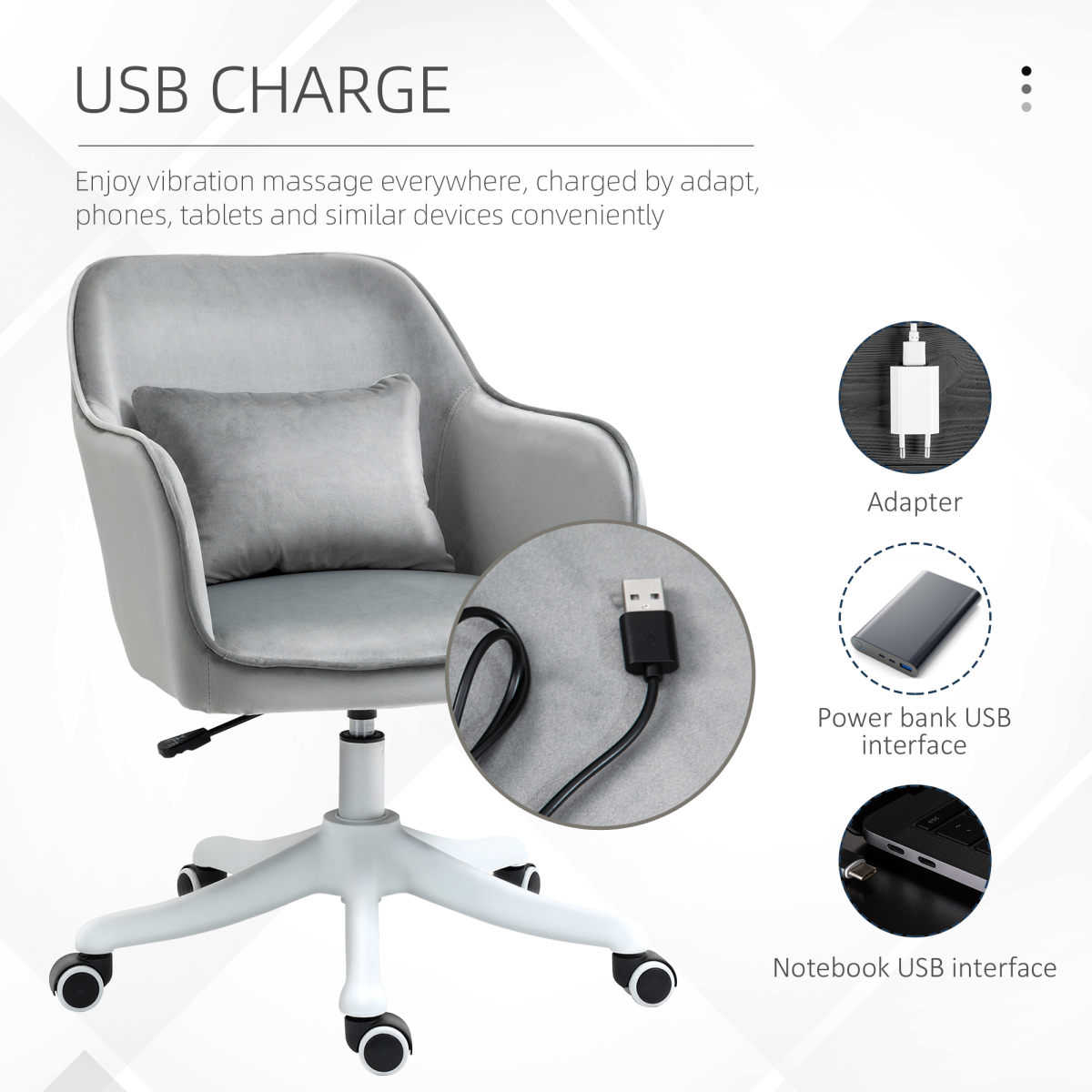 Office Chair with Rechargeable Electric Vibration Massage Lumbar Pillow, Wheels