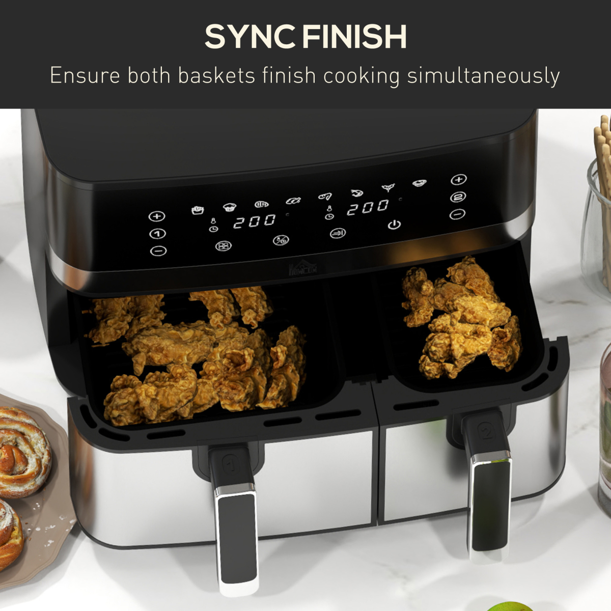 HOMCOM Dual Zone Air Fryer 8.5L Double Air Fryer with SYNCFinish 2700W