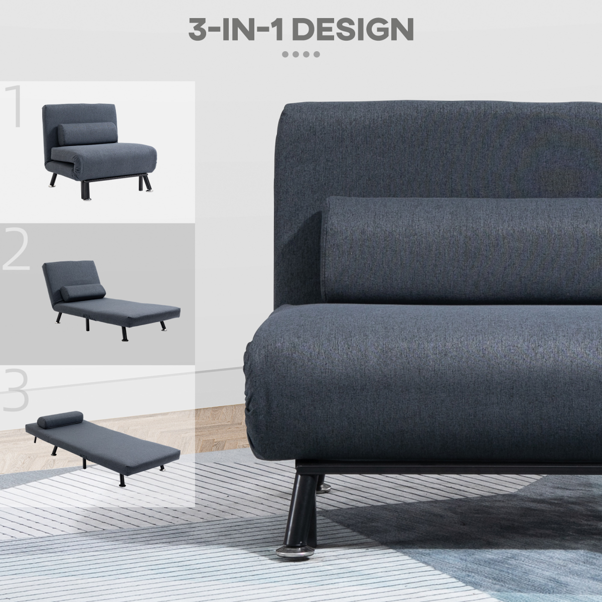 Faux Suede 5-Position Futon Single Sofa Bed Black
