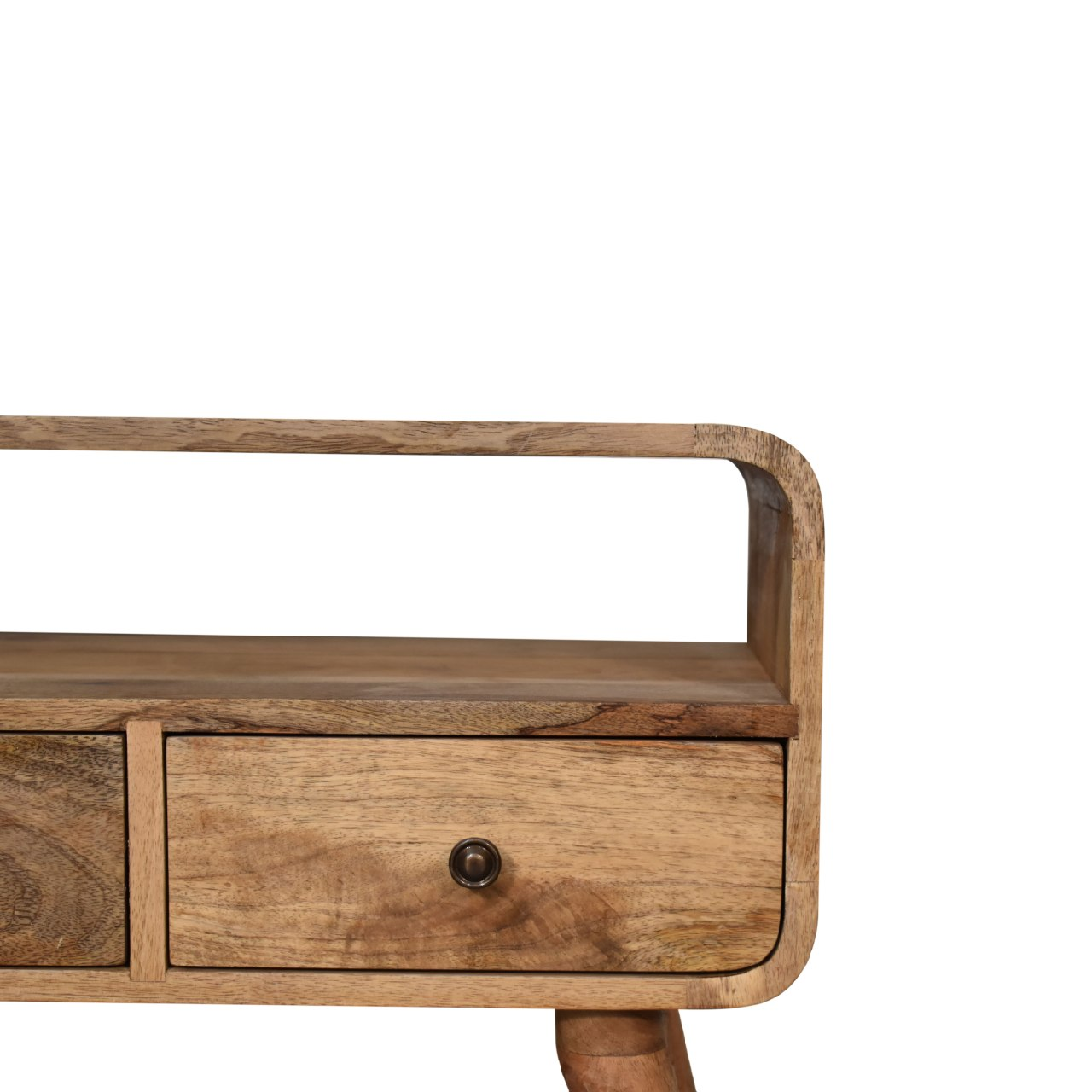 Artisan Furniture Solid Wood Mini Curved Oak-ish Media Unit, 2 Drawers, Beige