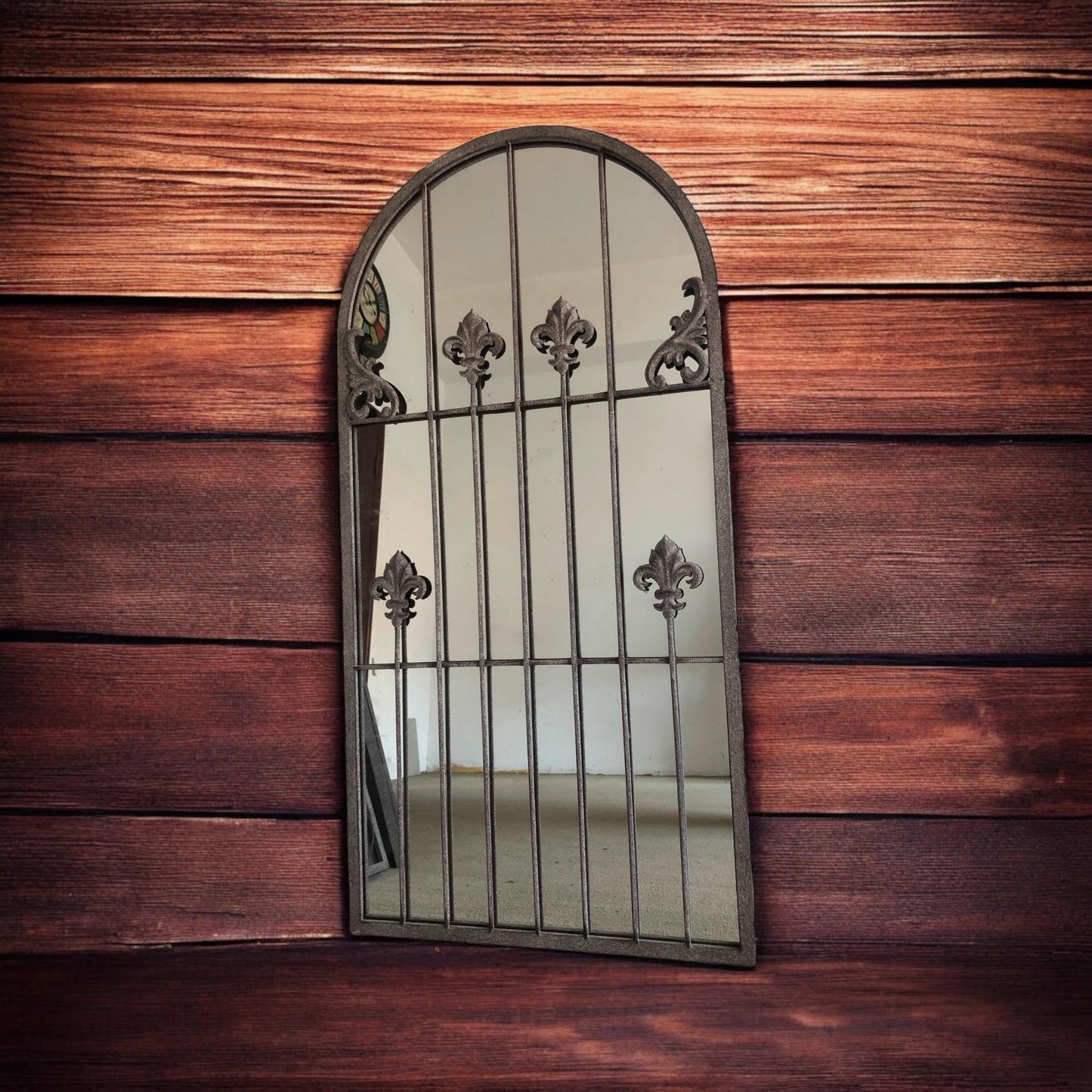 AcaciaHome Stylish 120CM Framed Arched/Rectangle Wall Mirror - Textured Cast Iron Frame with Mid-Century Modern Flair for Entryways, Dressing Rooms, Guestrooms, or Living Spaces (Floral Arched)