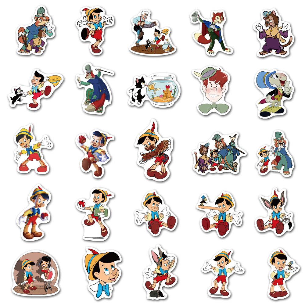 10/30/50pcs Disney Cartoon The Adventures of Pinocchio Stickers Anime DIY Scrapbooking Luggage Laptop Cute Sticker for Kids Toy
