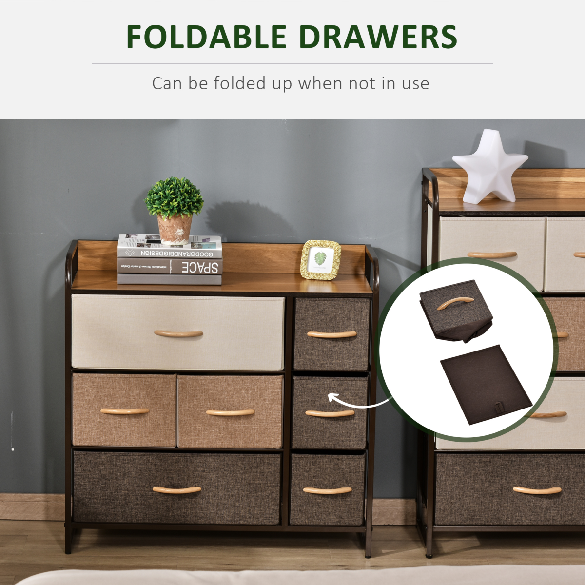 HOMCOM 7-Drawer Dresser, Fabric Chest of Drawers, Storage Organizer