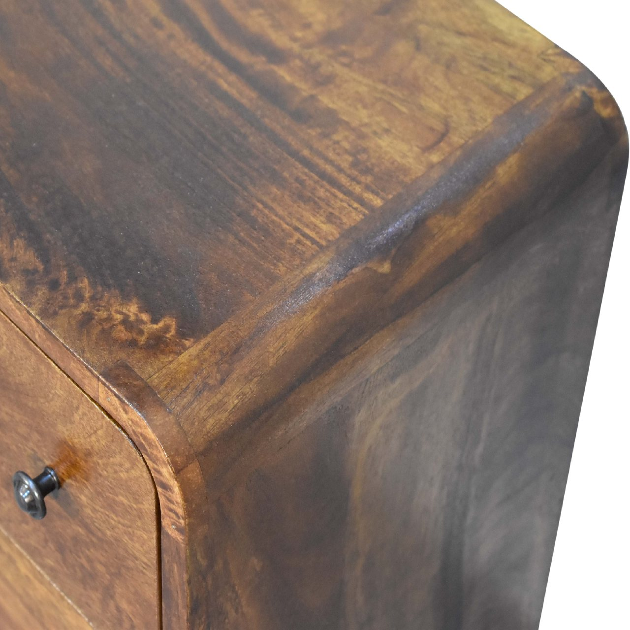 Artisan Furniture Solid Wood Mini Curved Chestnut Chest, 3 Drawers, Dark Brown