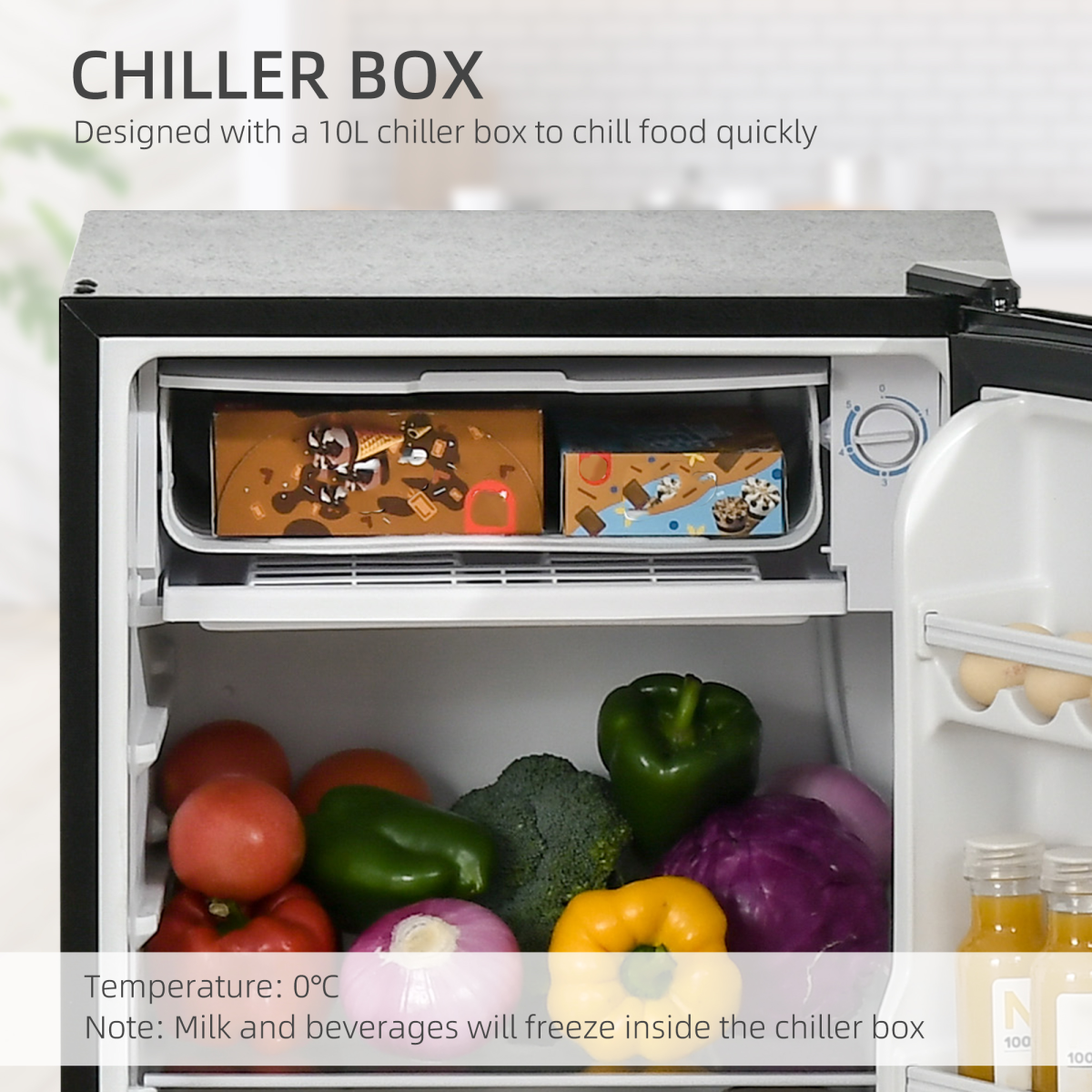 91L Freestanding Under Counter Fridge with Chiller Box Reversible Door Black