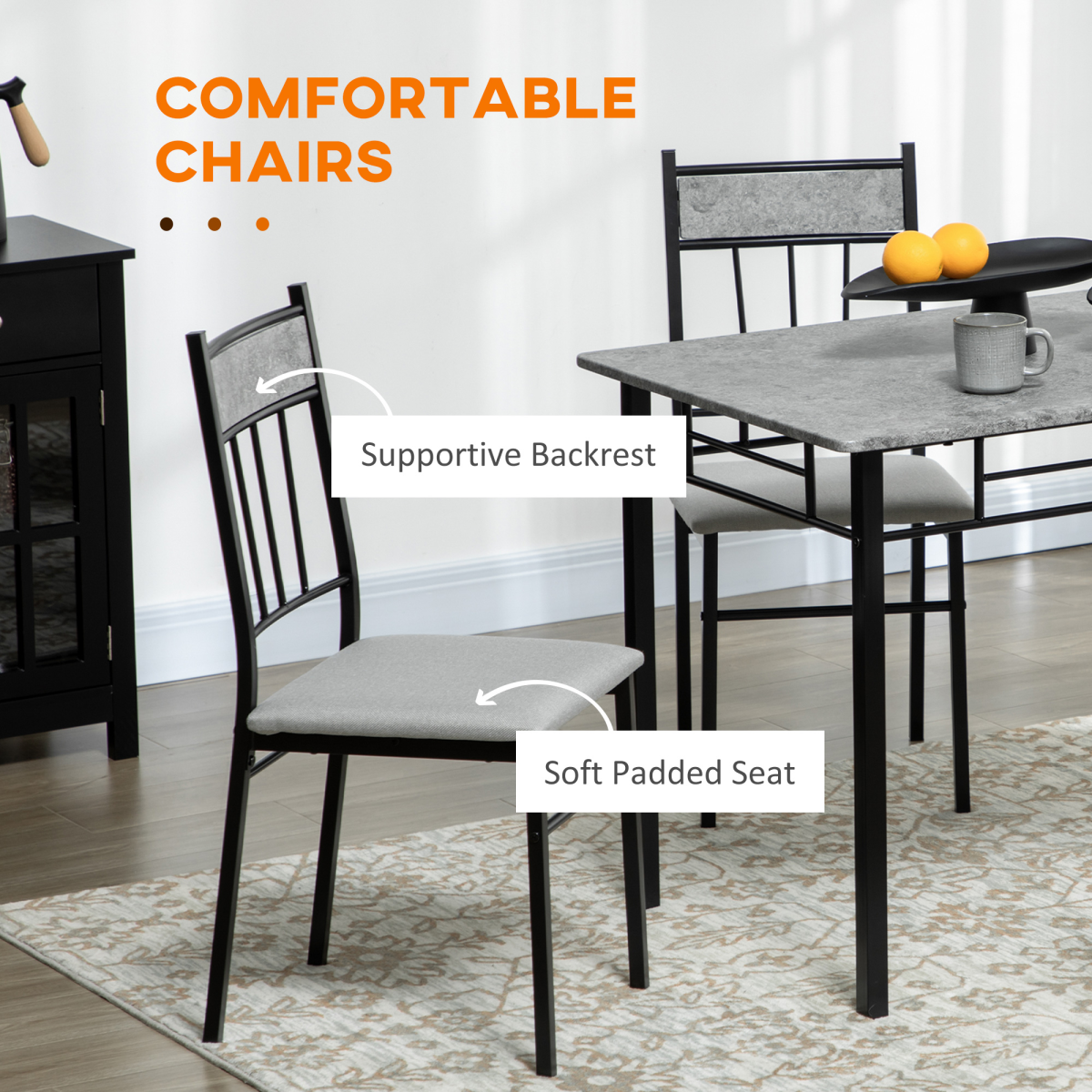 HOMCOM 5 Pieces Dining Room Sets, Kitchen Table and Chairs Set 4 with Marble Top