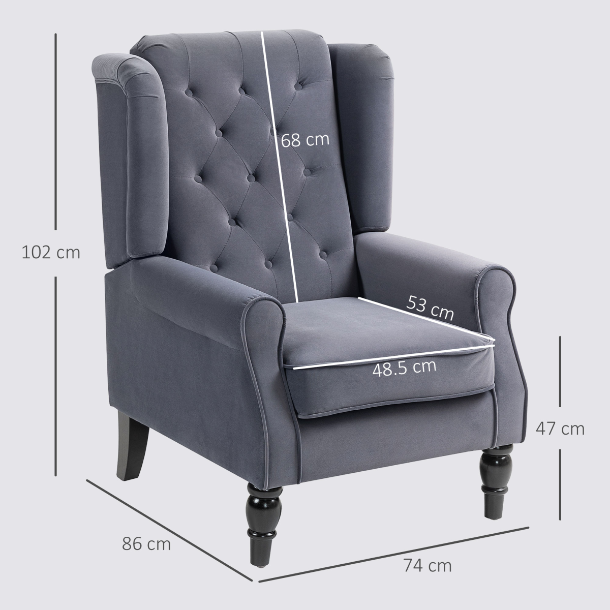 HOMCOM Accent Armchair Home Furniture Retro Tufted Club Fabric Charcoal Grey