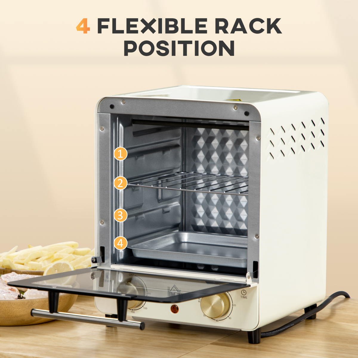 HOMCOM Convection Mini Oven Toaster Oven with Baking Tray Wire Rack Crumb Tray