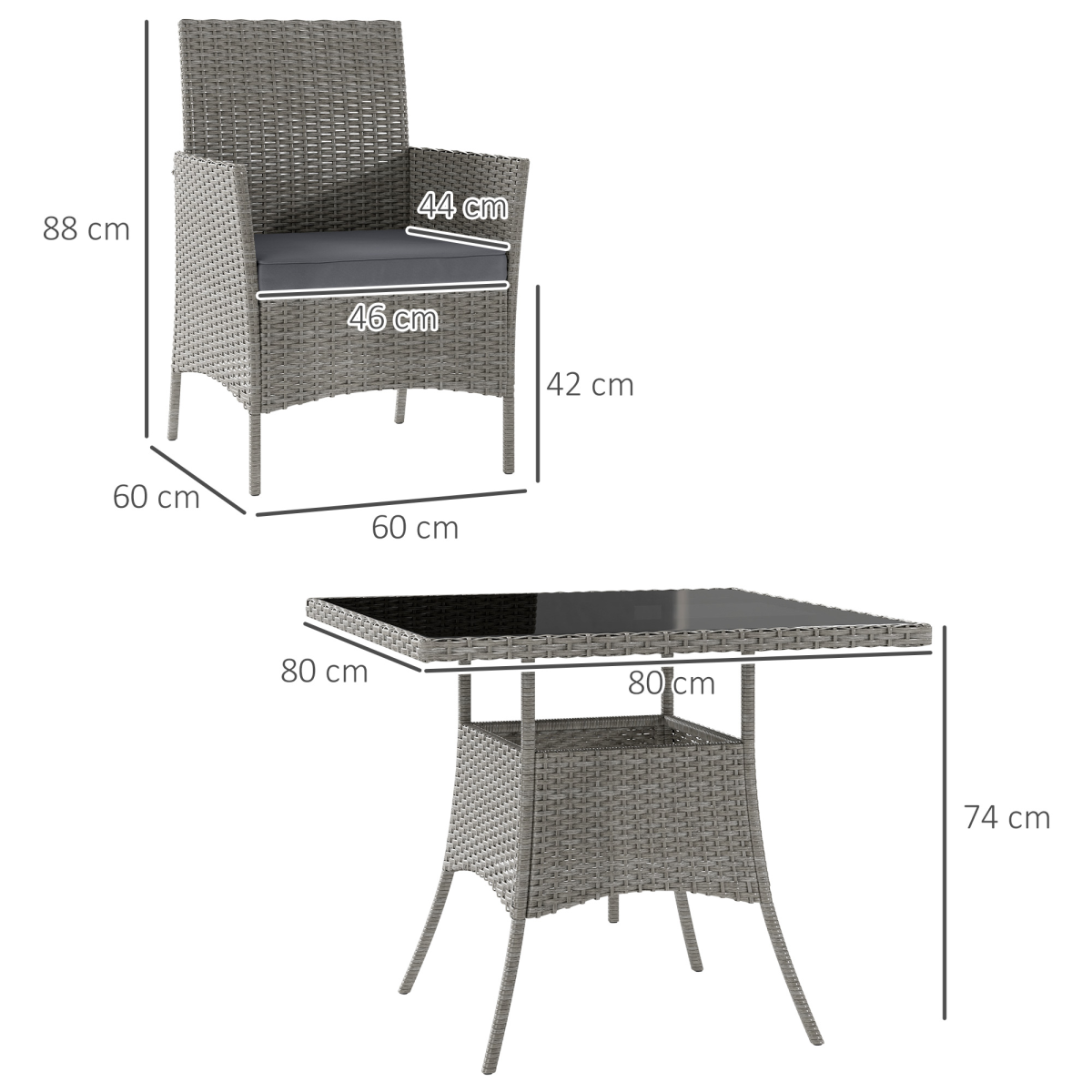 Outsunny Rattan Outdoor Dining Table and Chairs for 4, Light Grey