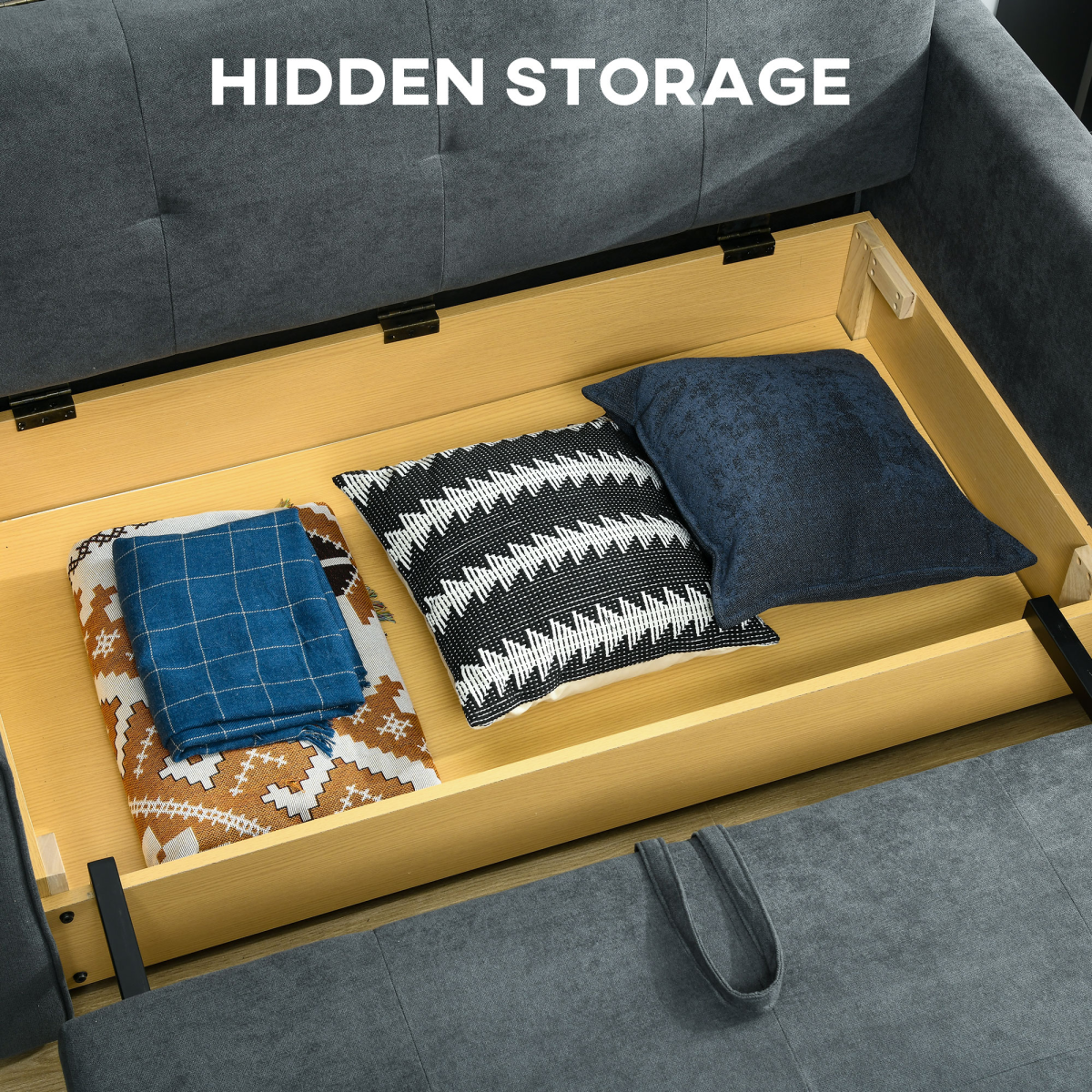 HOMCOM 2 Seater Sofa Bed Convertible Bed Settee with 2 Cushions Storage