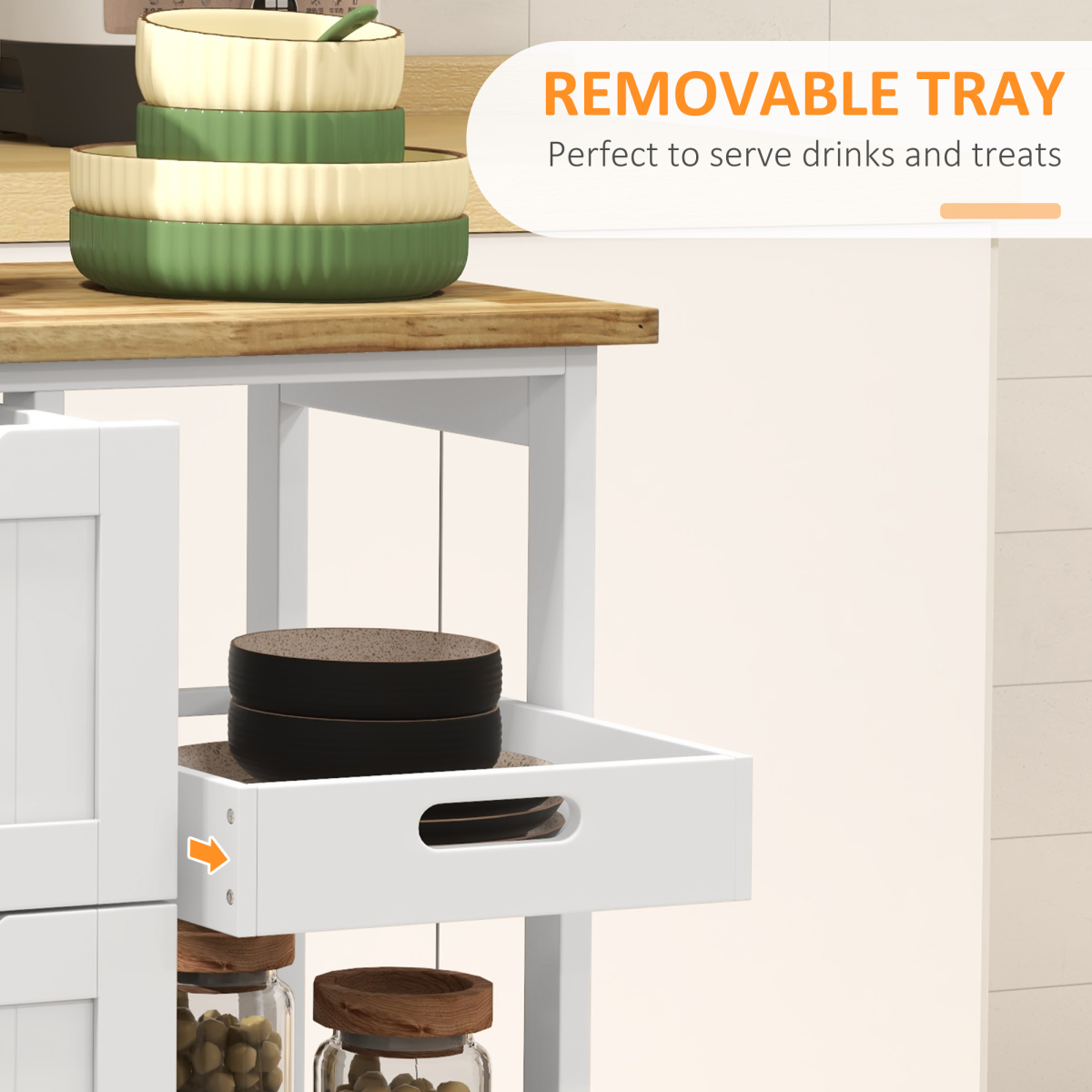 HOMCOM Rolling Kitchen Island Cart, Bar Serving Cart, Compact Trolley White