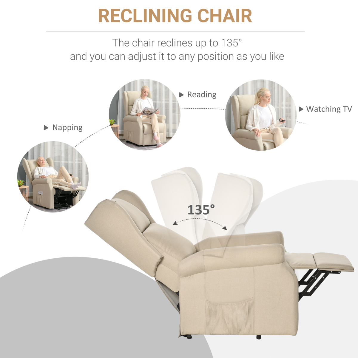 HOMCOM Power Lift Chair for the Elderly Fabric Recliner Armchair w/ Remote Beige