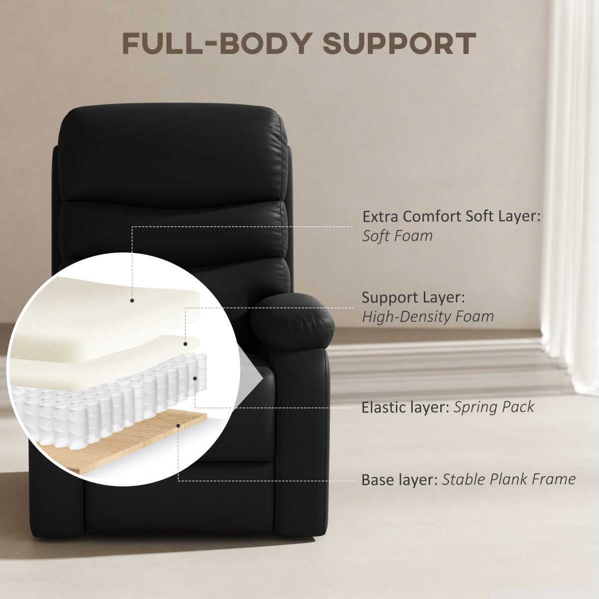 HOMCOM Manual Recliner Chair Armchair for Living Room with Footrest Black