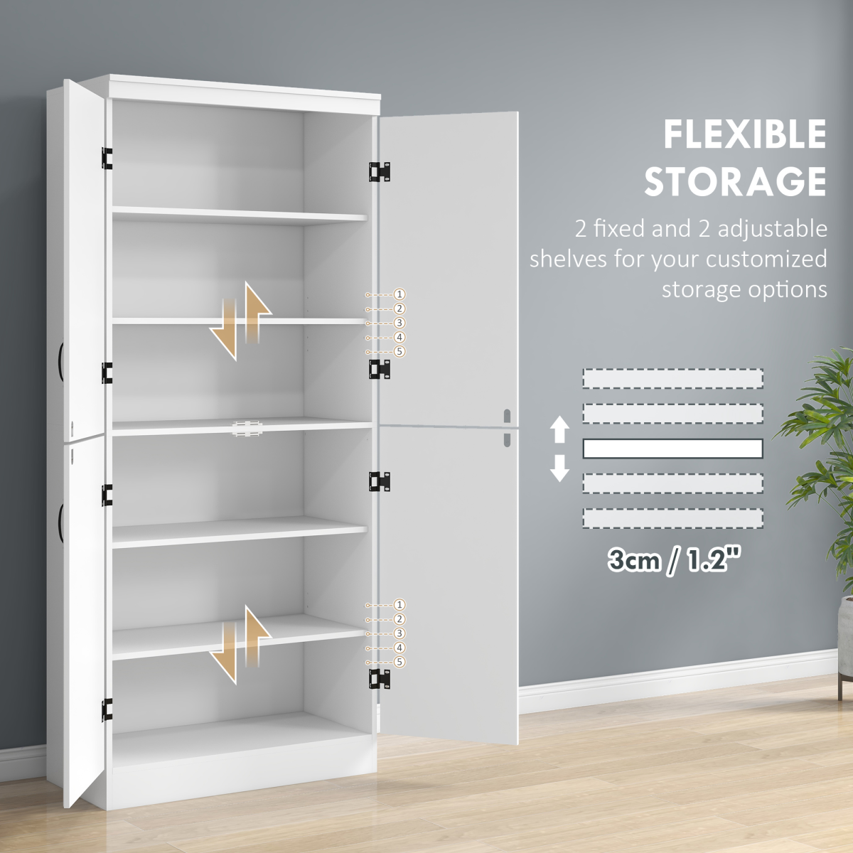 4-Door Kitchen Cabinet, ShelvesWhite