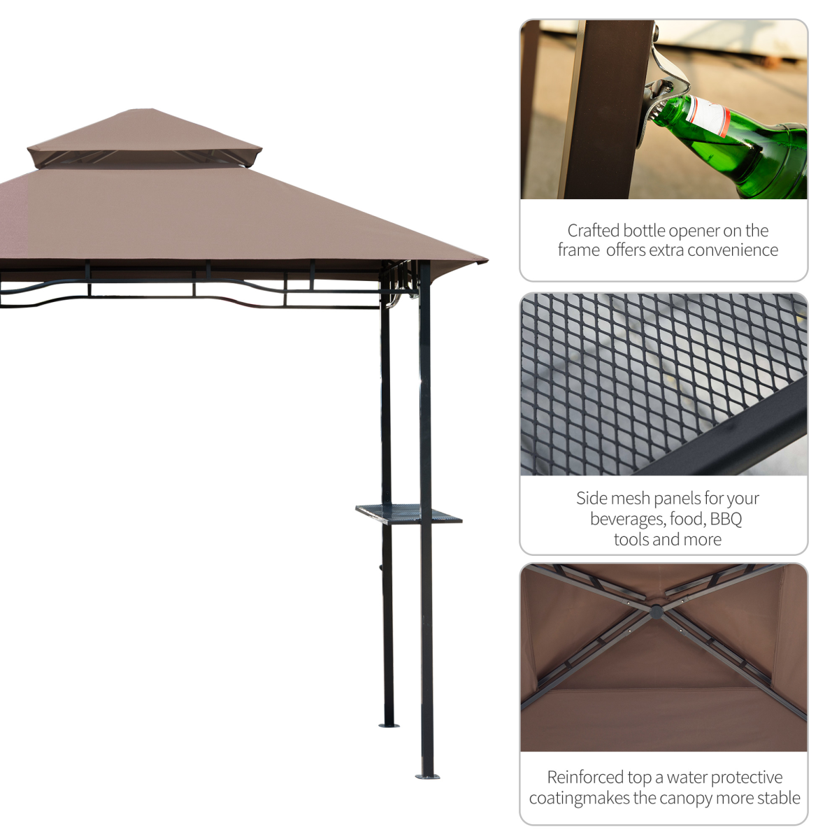 Outsunny 8ft Double-Tier Gazebo Grill Canopy Tent Shelter-Coffee